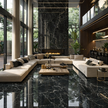 Cargar imagen en el visor de la galería, PORCELANATO 60x60 BRILLO CARRARA NEGRO $10.990 m2
