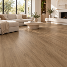Cargar imagen en el visor de la galería, Ambientación digital referencial del porcelanato F90861 15x90, con tono madera natural ajustado a la referencia de la tabla.
